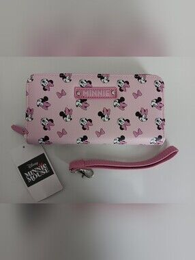 Disney Minnie Mouse Pink Patterned Zip Around Wristlet Wallet